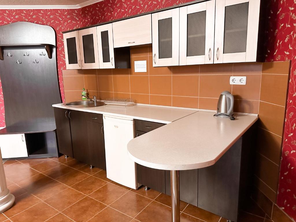 Kuchyň nebo kuchyňský kout v ubytování Koral Hotel
