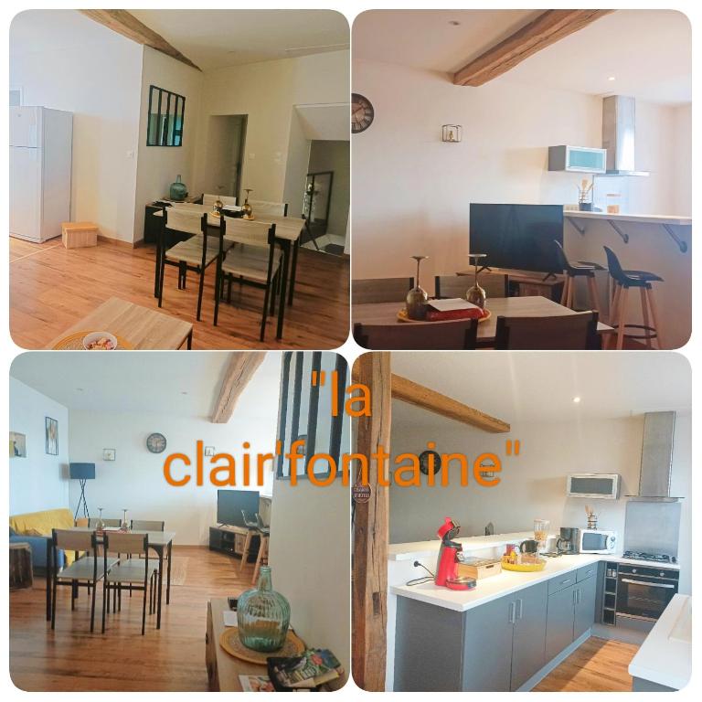 un collage de photos d'une cuisine et d'un salon dans l'établissement La Clair'fontaine, à Clairvaux