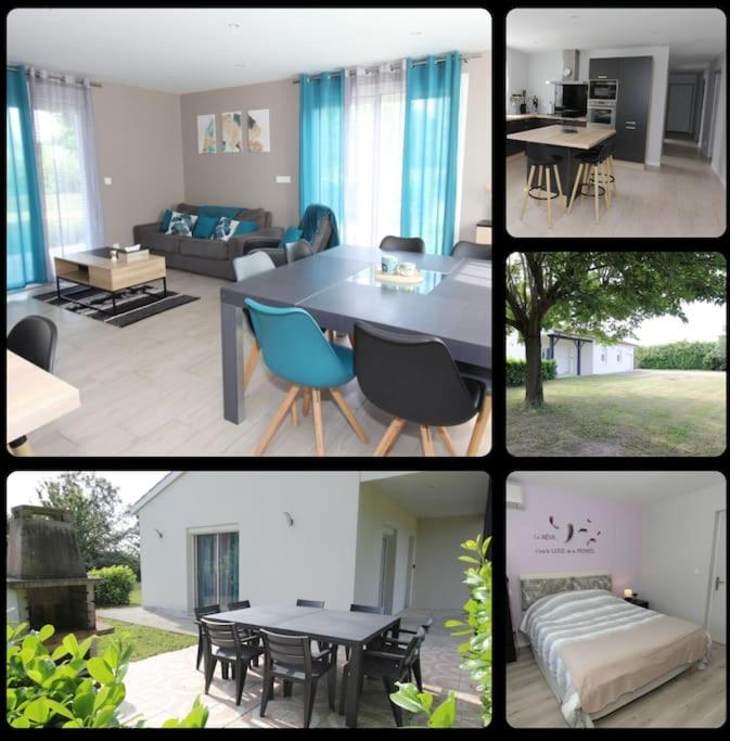 un collage de photos d'un salon et d'une salle à manger dans l'établissement Maison climatisée avec parking, à Montauban