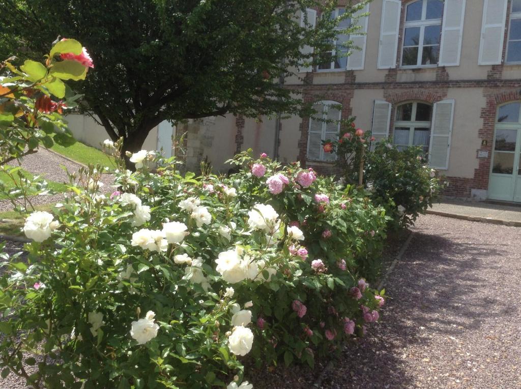 un ramo de flores delante de un edificio en la maison du phare DE HONFLEUR chambre d hôtes B&amp;B -jacuzzi privé- shabby chic, en Honfleur