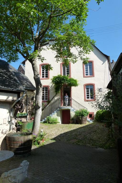 ein großes weißes Haus mit einem Baum davor in der Unterkunft B&B Echternacher Hof in Kinheim