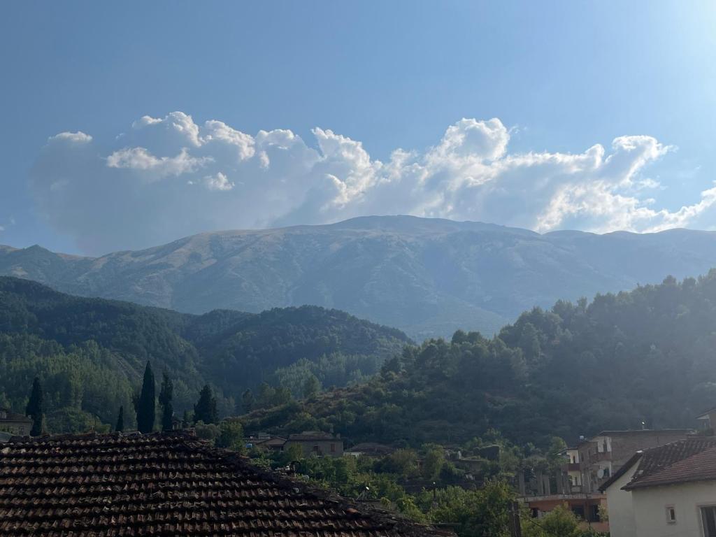 uitzicht op een vallei met bergen op de achtergrond bij Guest House Ergest in Përmet