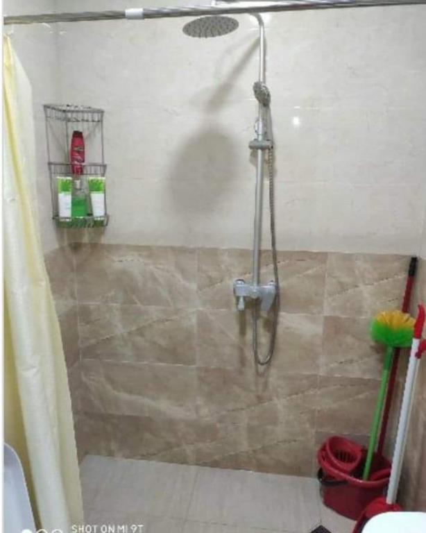 a shower with a shower head in a bathroom at Didveli residenc in Bakuriani