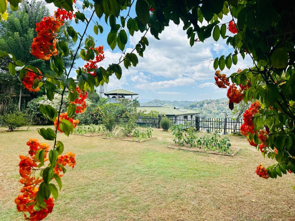 Elle offre une vue sur le jardin orné de fleurs rouges. dans l'établissement The Views Kandy - 360 Mountain View, à Kandy
