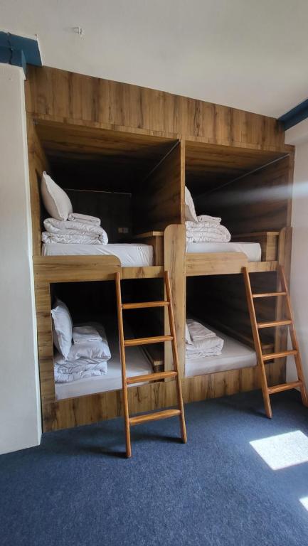 Rúm í herbergi á Dharma Backpackers