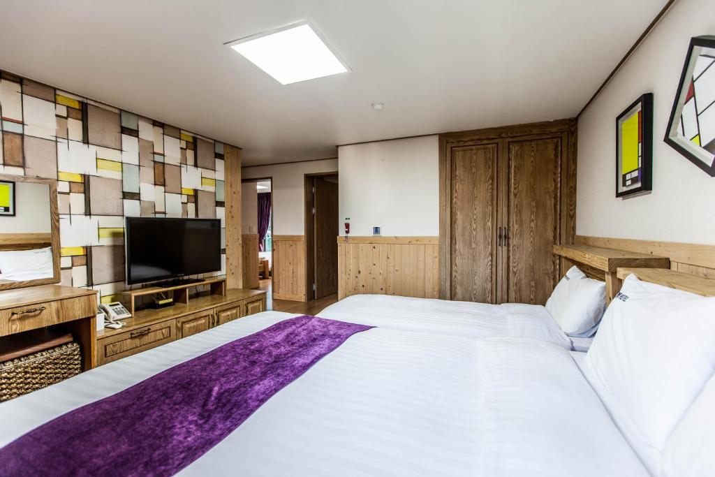 TV a/nebo společenská místnost v ubytování Cheonjiyeon Hotel