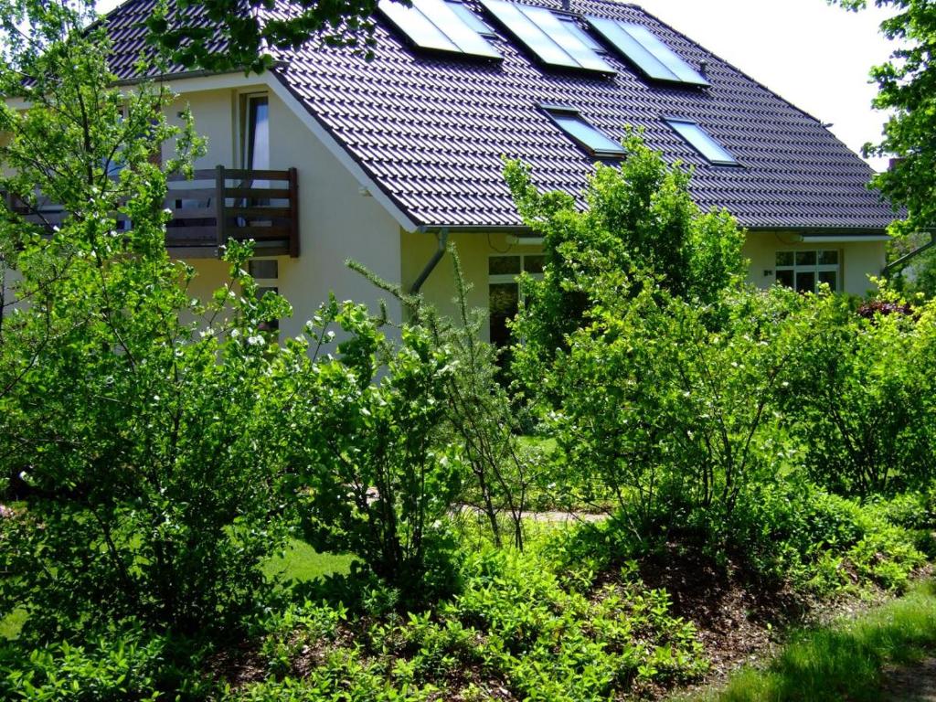 una casa con techo con paneles solares en 4 Sterne Apartment Mauerschwalbe mit Balkon, en Lobbe