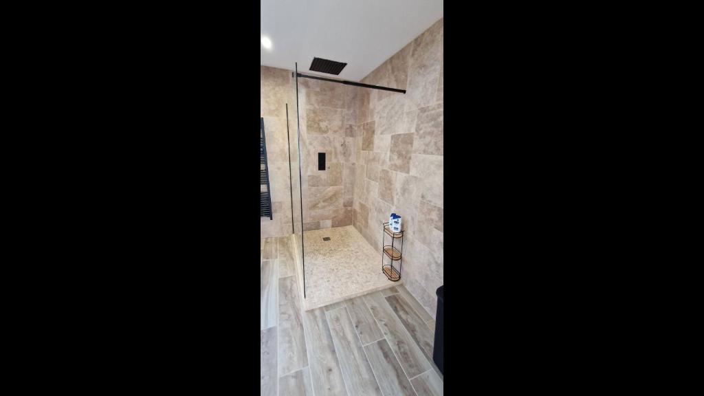 a shower with a glass door in a bathroom at Maison 4 A 6 Personnes in Belleville-sur-Mer