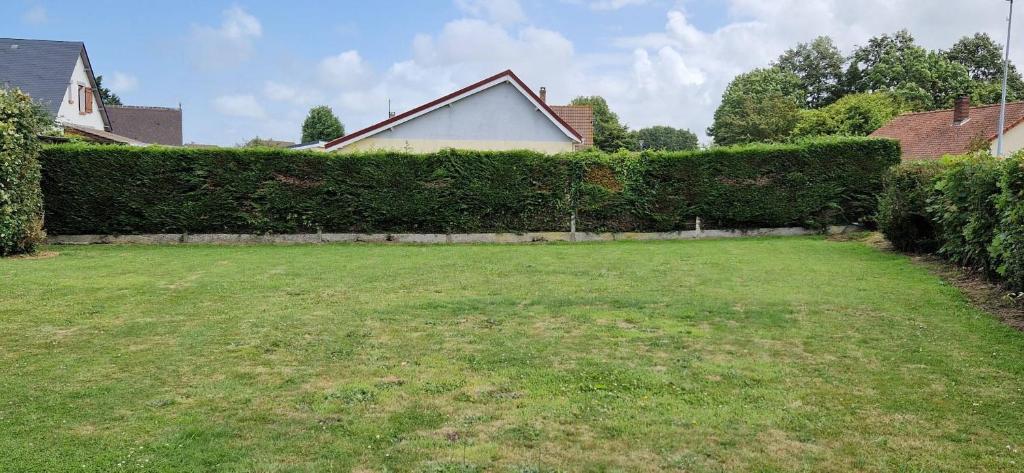 a yard with a hedge and a house at Maison 4 A 6 Personnes in Belleville-sur-Mer