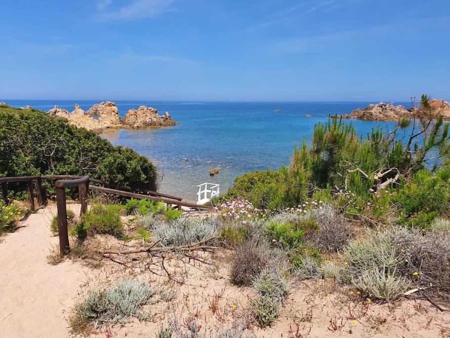 una spiaggia con recinzione bianca e l'oceano di Casa al mare Sardegna a Isola Rossa