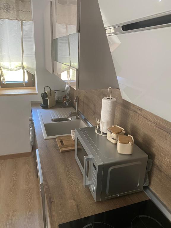 阿里納斯聖佩德羅的住宿－Edulis 2，厨房配有水槽和带微波炉的桌子