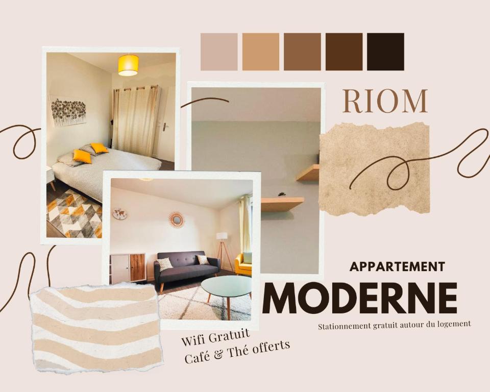 un collage di foto di una camera d'albergo di Joli T2 Le Moderne a Riom