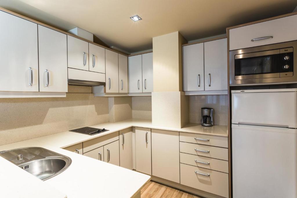 Kuchyň nebo kuchyňský kout v ubytování Apartaments Shusski
