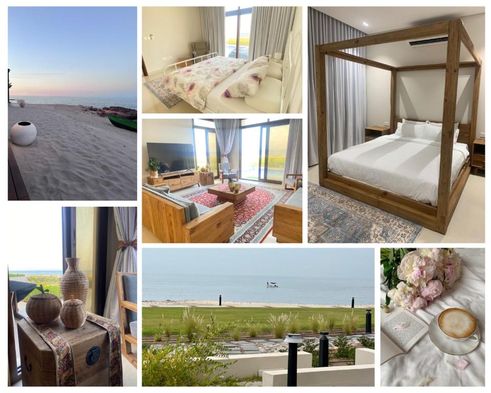eine Collage mit Fotos eines Hotelzimmers in der Unterkunft Water Front Villa BF108 in Muscat