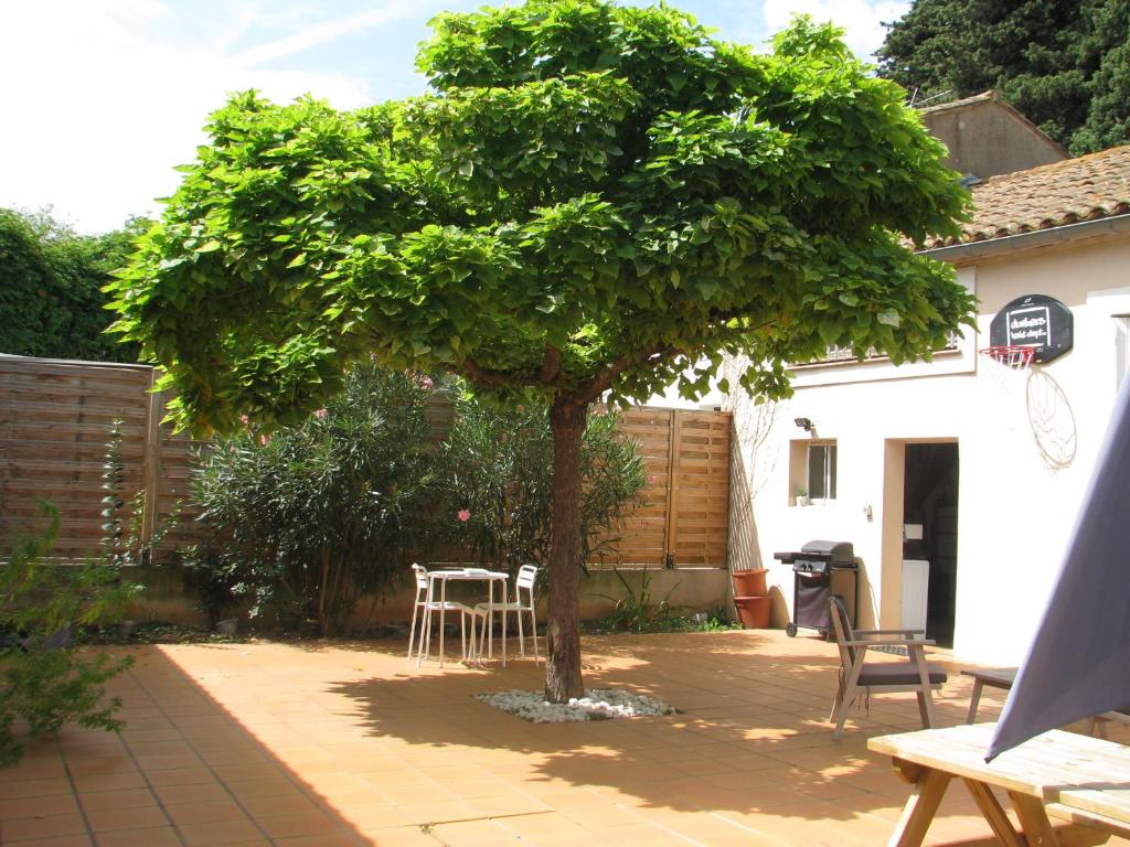 un árbol en medio de un patio en Maison la Soleiade, en Carcassonne