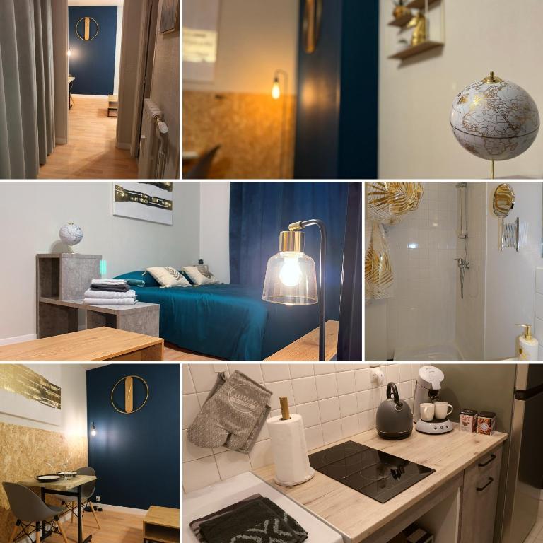 a collage of photos of a living room and a bedroom at Le Jockey - SIPCO Immobilier - Centre in Saint Lo