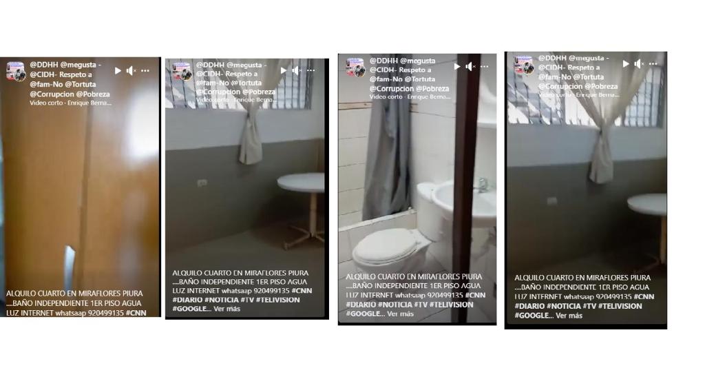 3 fotos de un baño con aseo y lavabo en HOTEL MABEL CALLE LOS ALMENDROS 145 MIRAFLORES PIURA, en Piura
