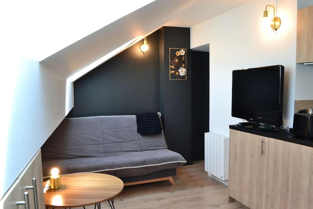 un salon avec un canapé et une télévision dans l'établissement Le Cocon Filaterie, à Annecy