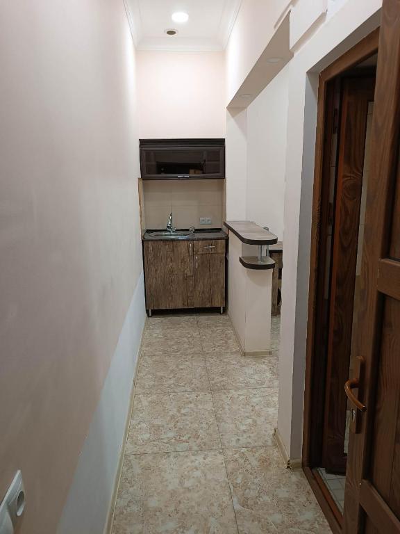 ゴリスにあるArev guesthouse Gorisの洗面台とカウンター付きのバスルームの廊下