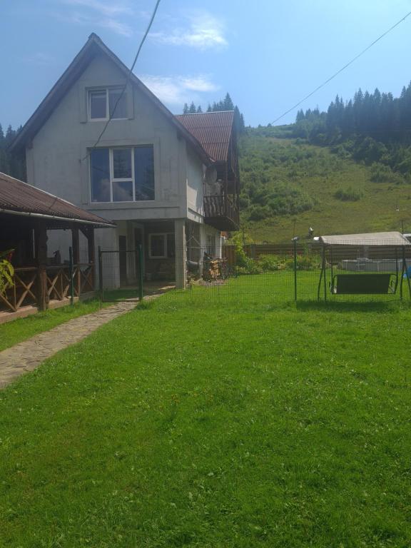 una casa con un patio verde delante de ella en Лиза, en Slavske