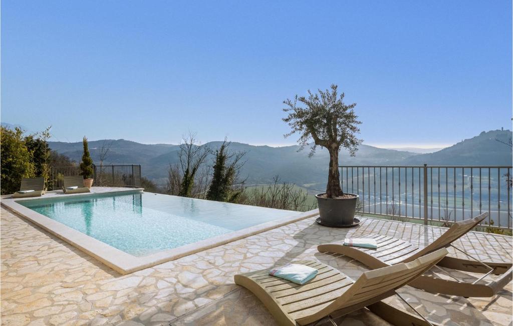 - une piscine avec deux chaises et un arbre dans l'établissement Villa San Bartolo, à Motovun