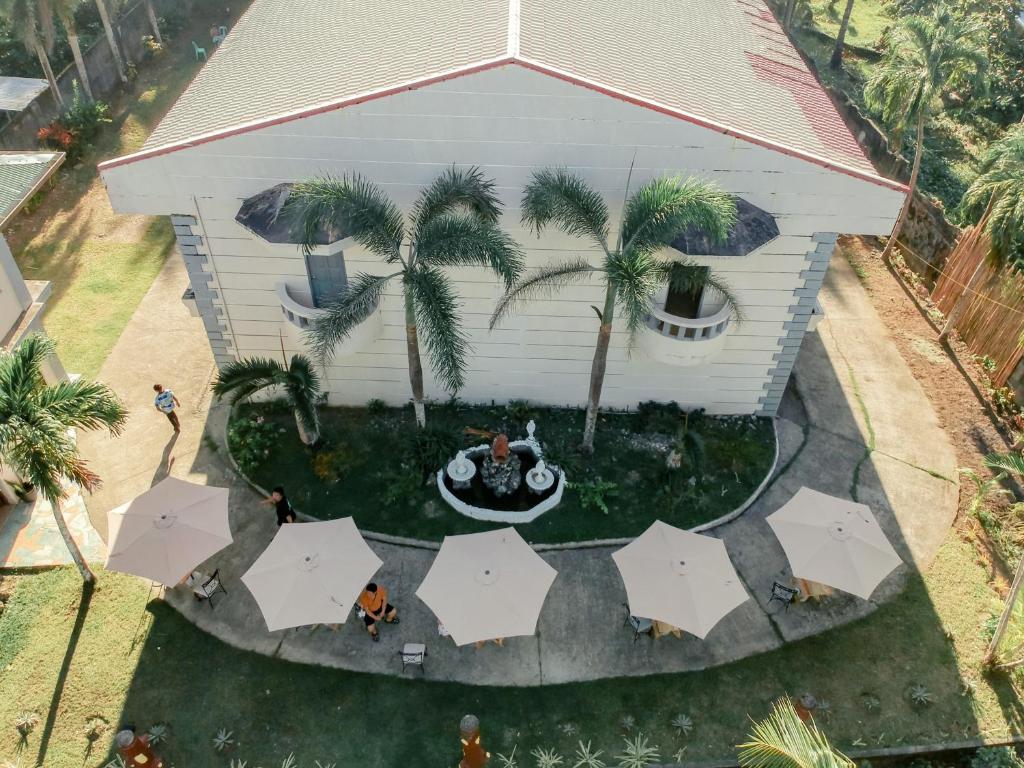Lalauigan的住宿－La Playita Resort，享有棕榈树后院和房屋的顶部景致