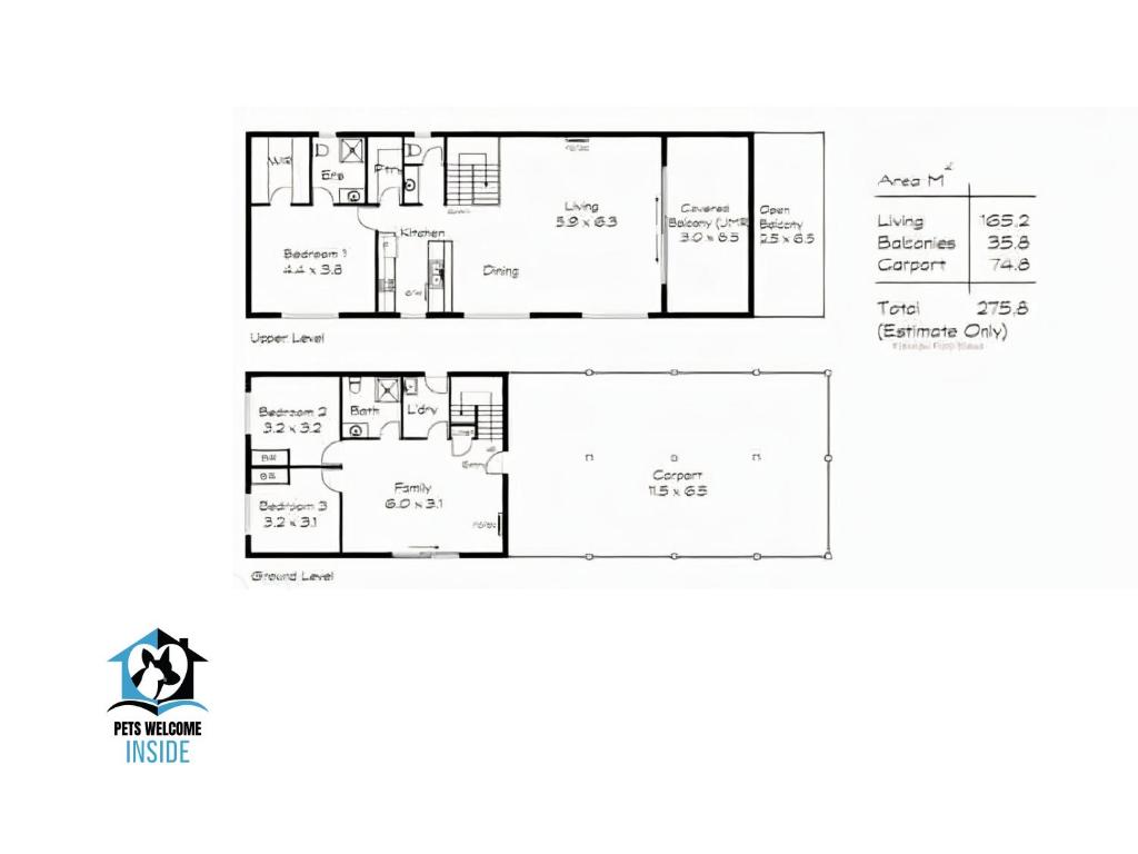 a floor plan of a house at PetLet 8: 3BR 2.5Bath Beach Home + Sea Views in Victor Harbor