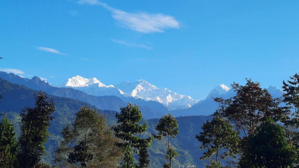 a view of a mountain range with snow capped mountains at Red Panda Jungle Camp - A Unit of Davinchi Homes Pvt Ltd in Gyalzing