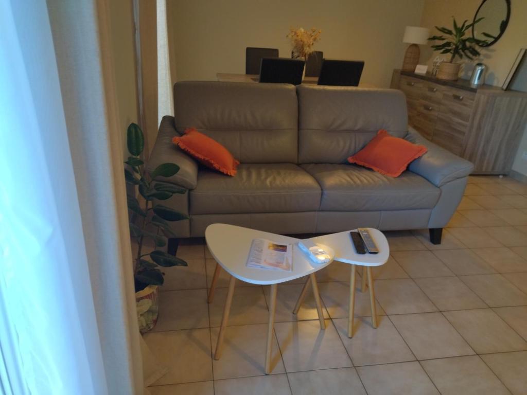 a living room with a couch and two tables at Fleurs de Cosmos in Albi