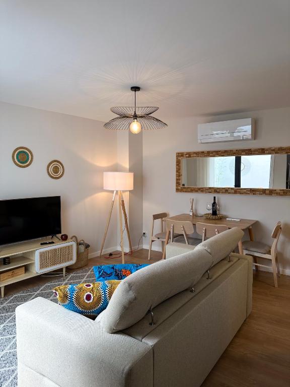 un soggiorno con divano e TV di Casa Sousa - 3rd generation (Apart.2) a Boticas