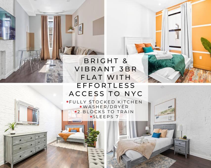 a collage of photos of a bedroom with a bed and a room with at SWJ 3rd - Sleeps 7,Close to LGA,Times Sq in 25 min in New York