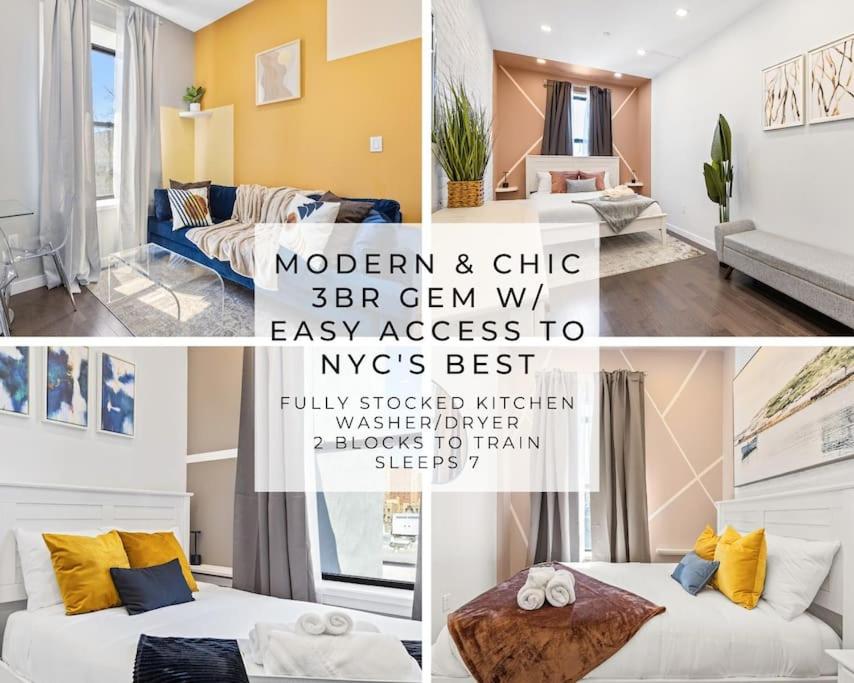 a collage of photos of a living room and a bedroom at SWJ 5th - Perfect for Tourism: Near Train, Times Sq, Dining in New York