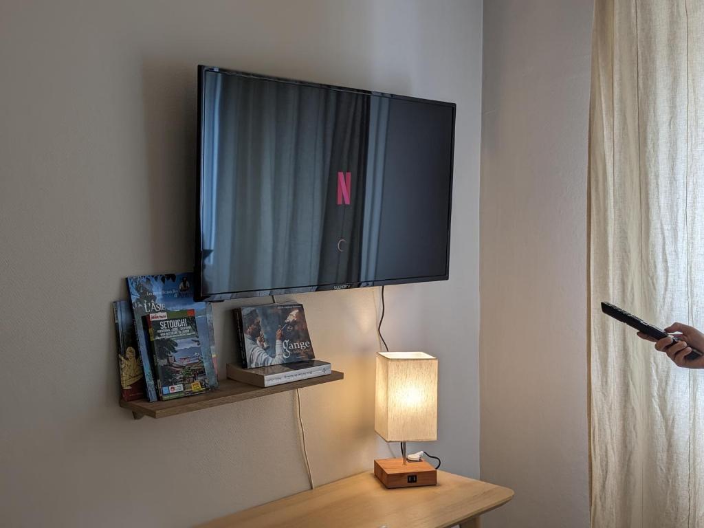 TV a/nebo společenská místnost v ubytování Fuzei Hôtel Lorient-Lanester