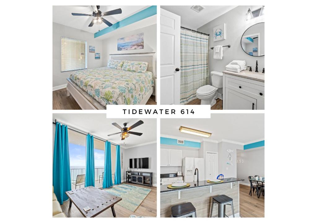 un collage de tres fotos de una habitación de hotel en Tidewater Beach Resort #614 by Book That Condo en Panama City Beach