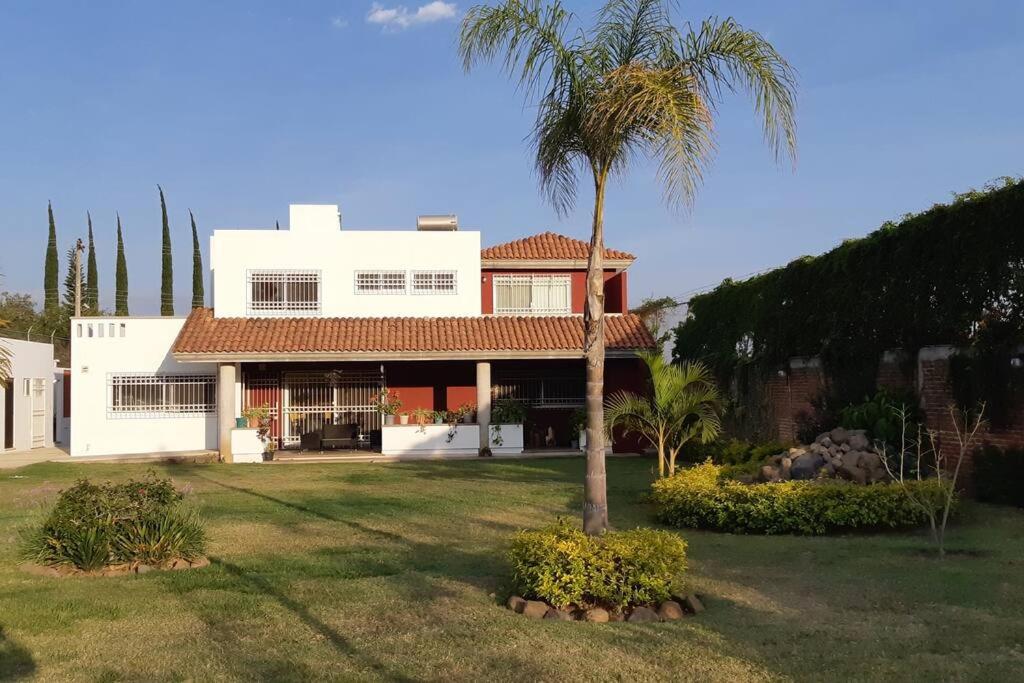San Luis Tenextepec的住宿－Espaciosa residencia con paraiso incluido，院子里有棕榈树的房子