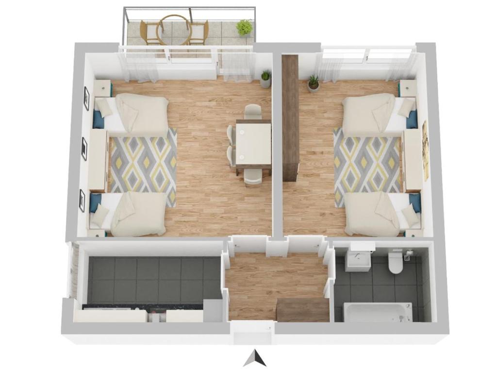 Postel nebo postele na pokoji v ubytování ERB01 - 2-Zimmer-Apartment mit Balkon in Bad König