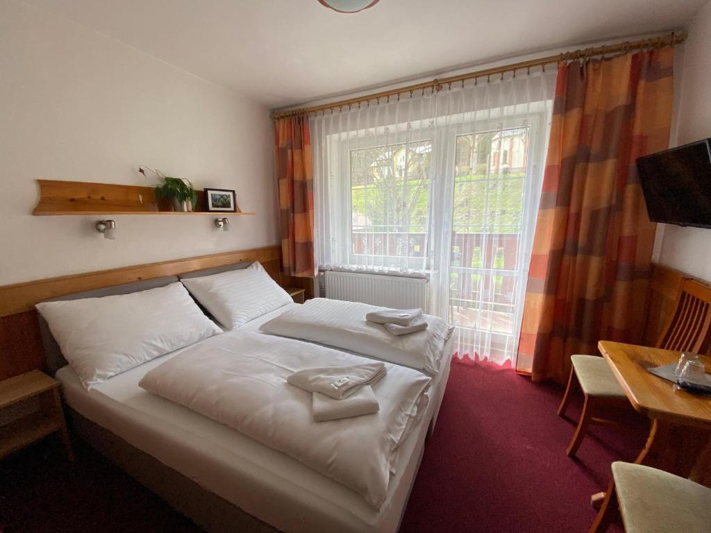 Postel nebo postele na pokoji v ubytování Hotel U STUDÁNKY