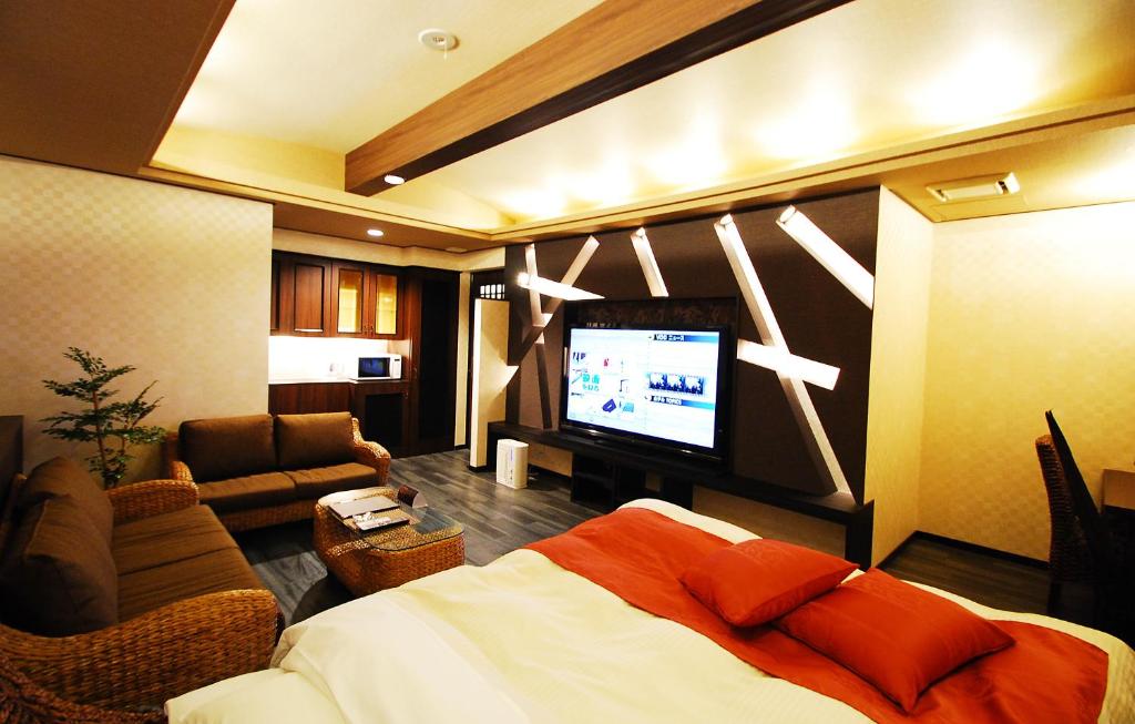 TV a/nebo společenská místnost v ubytování Hotel Free Style Okayama