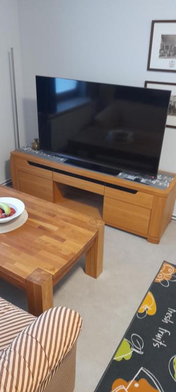 een woonkamer met een tv en een salontafel bij Apartment Goslar in Wolfenbüttel