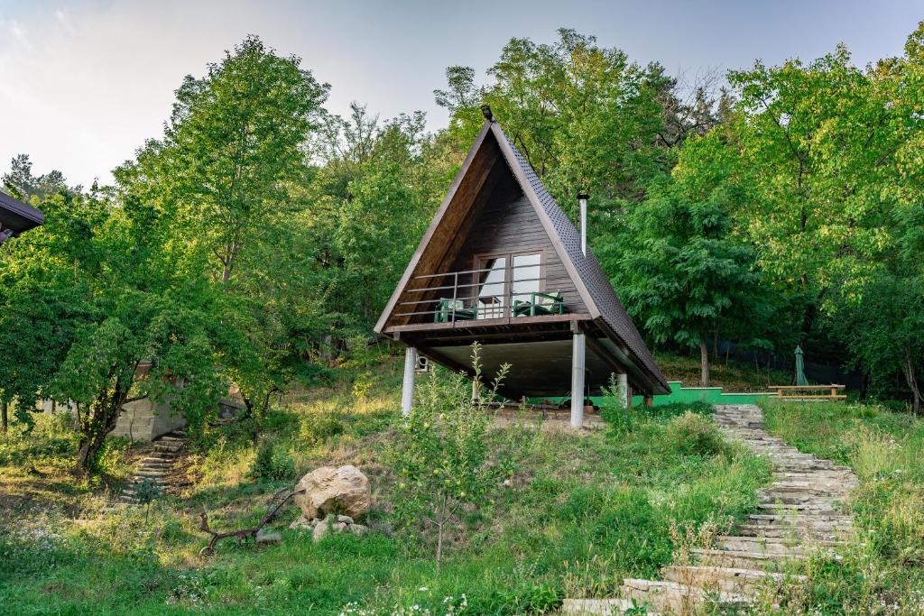 ein kleines Haus mitten im Wald in der Unterkunft Open View Place The A Frame in Scăricica
