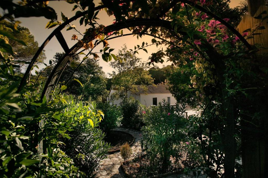アルヘシラスにあるComplejo Rural Huerta Grandeの花の木の庭のアーチ道