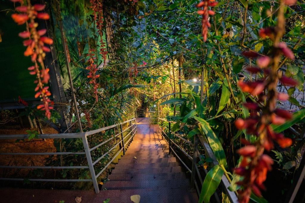 a greenhouse filled with plants and a fence at Edens Munnar in Munnar