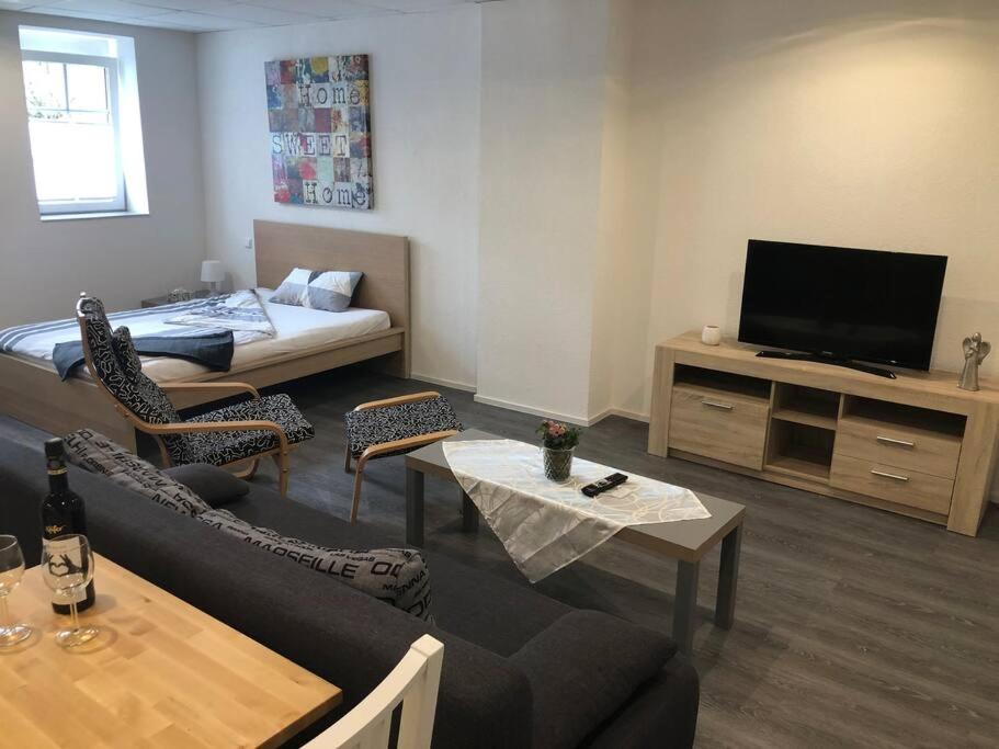 TV a/nebo společenská místnost v ubytování Modernes 1-Zimmer-Apartment im Herzen Oberkochens