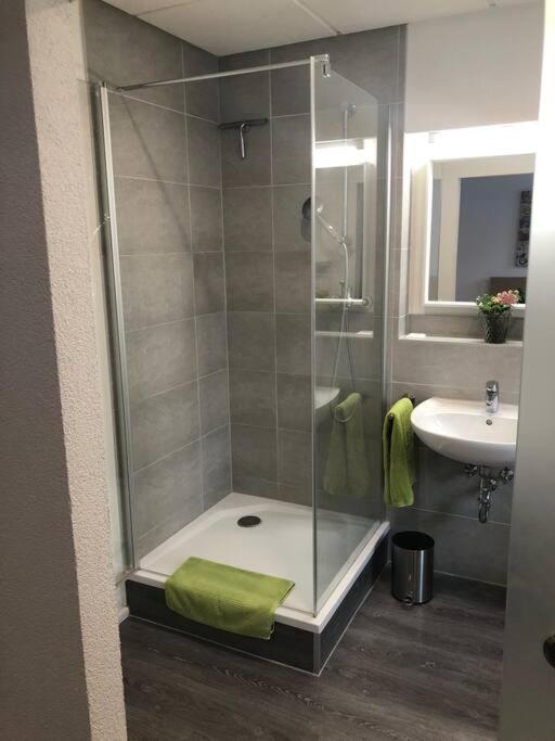 Koupelna v ubytování Modernes 1-Zimmer-Apartment im Herzen Oberkochens
