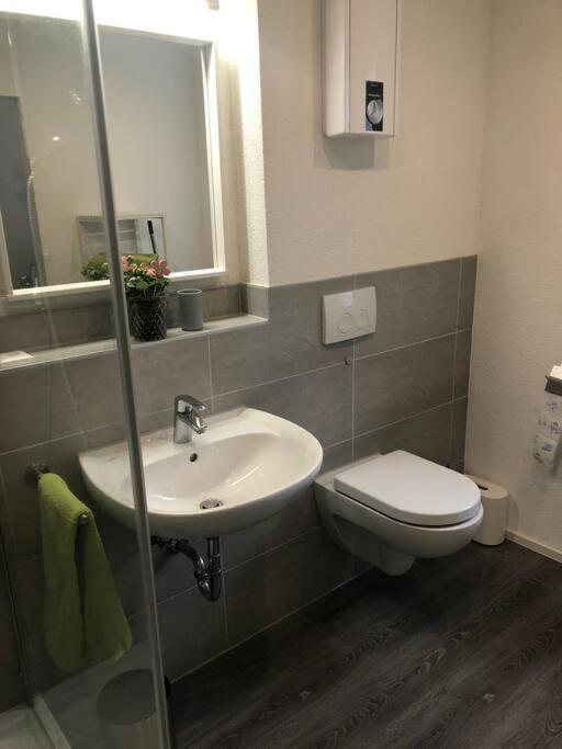 Koupelna v ubytování Modernes 1-Zimmer-Apartment im Herzen Oberkochens