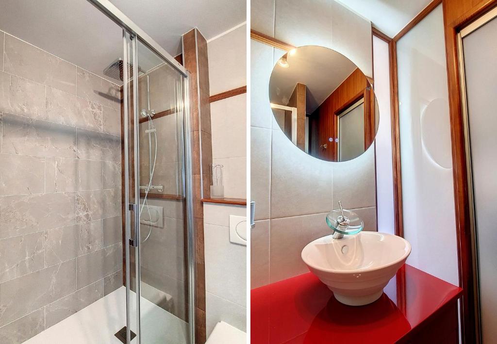 a bathroom with a sink and a shower at Nestor&amp;Jeeves - HUBLOT TERRASSE - Sea view - swimming pool in Nice