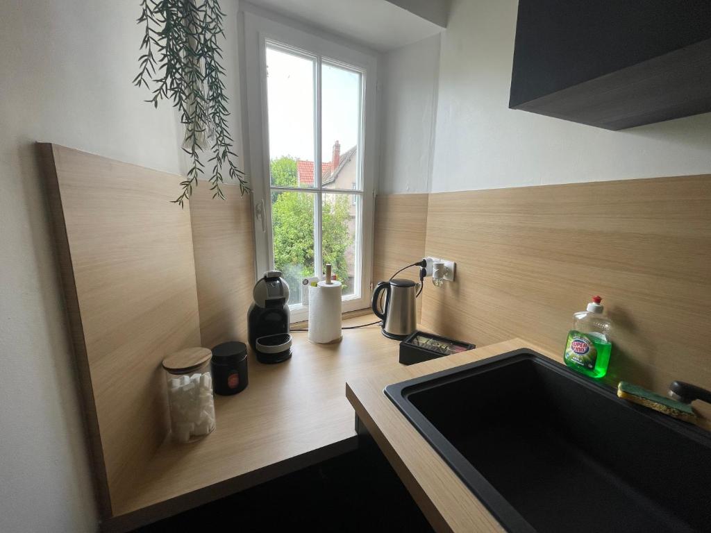 a kitchen with a sink and a window at Charmant Duplex - Au bord de l'Eure in Chartres