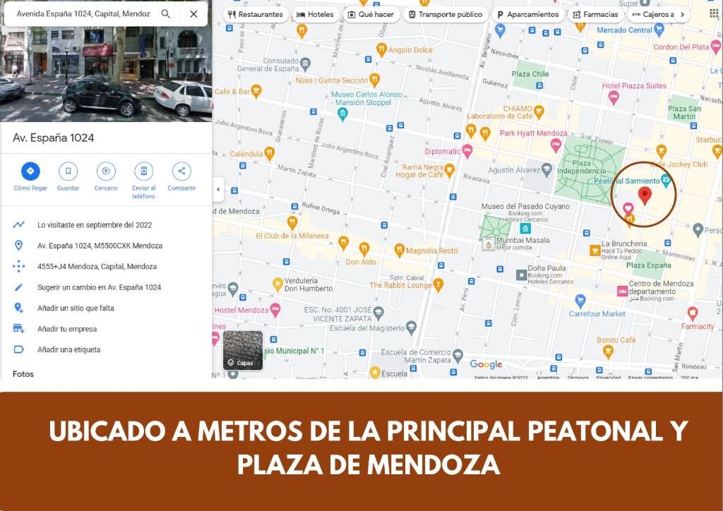 Captura de pantalla de un mapa de una ciudad en ESPAÑA Y PEATONAL - COCHERA PRIVADA INCLUIDA - Microcentro en Mendoza