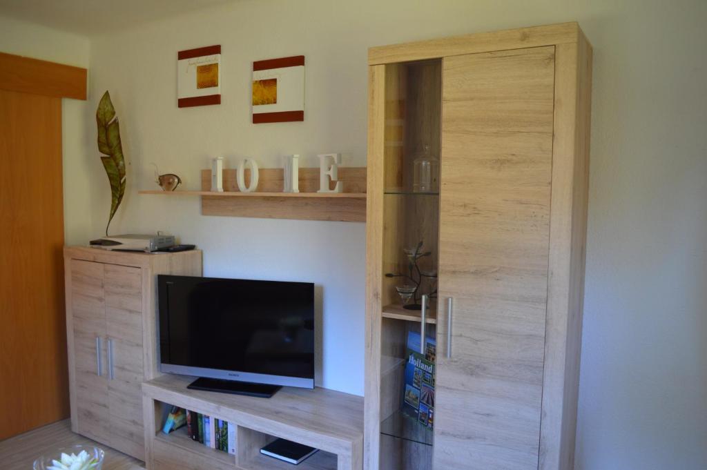 Televízia a/alebo spoločenská miestnosť v ubytovaní Ferienhaus Oitzl