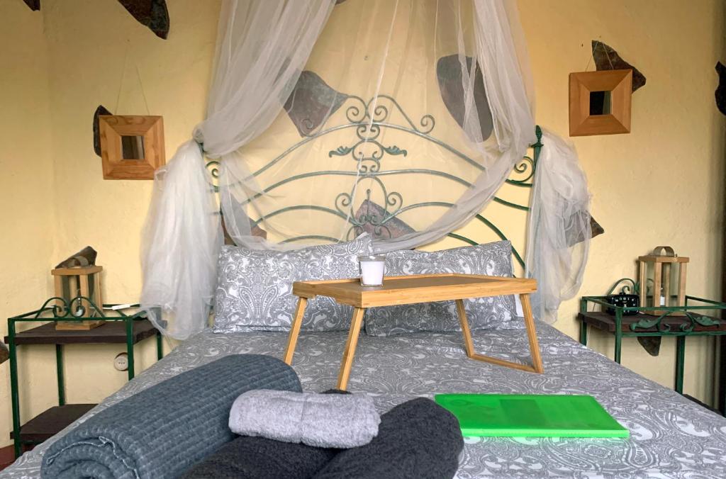 une chambre avec un lit à baldaquin dans l'établissement CASA RURAL CANARIA HOMBRE DE PALO, à Santa Cruz de Tenerife
